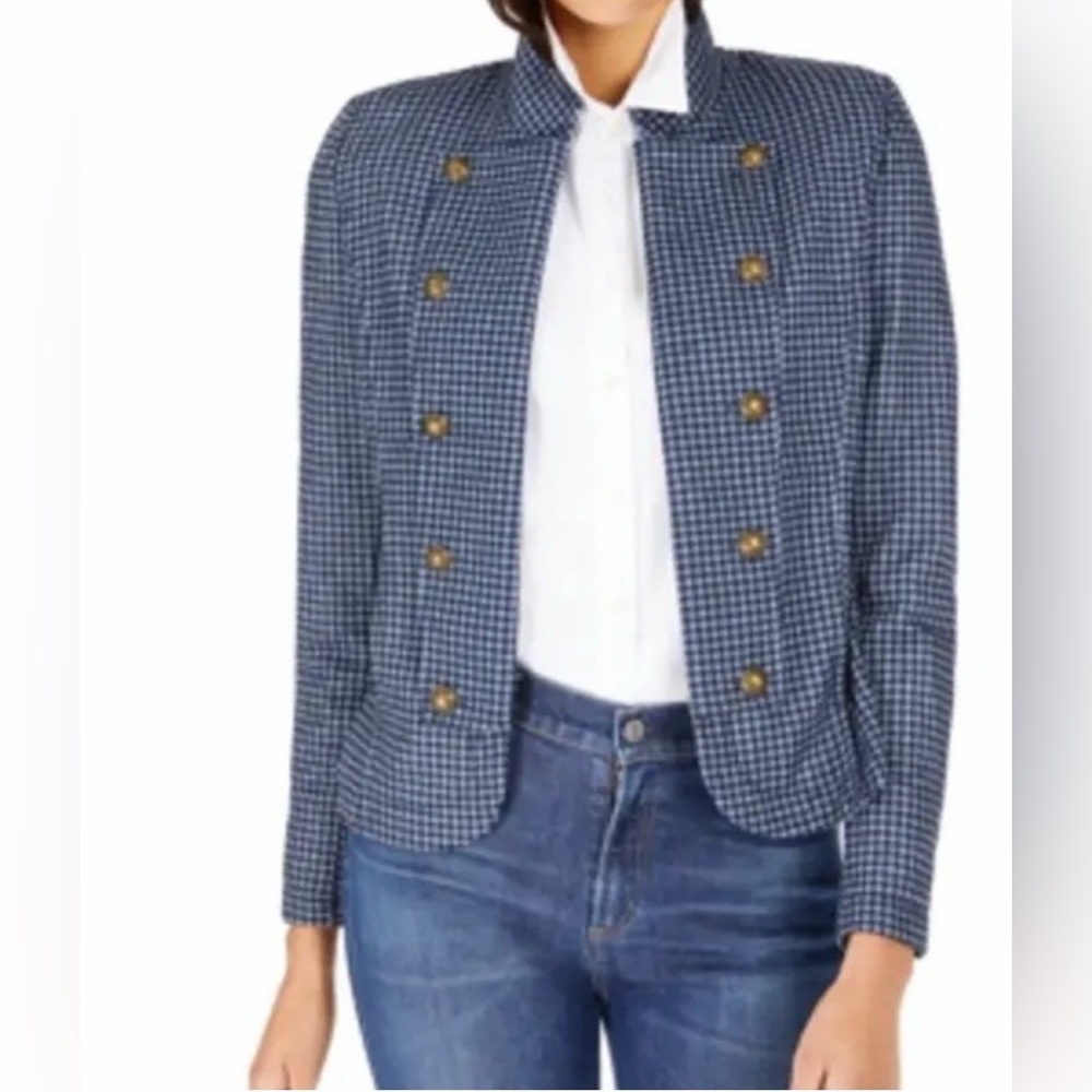Tommy Hilfiger Navy and White Checkered 
Military Jacket  NWOT
Size Medium